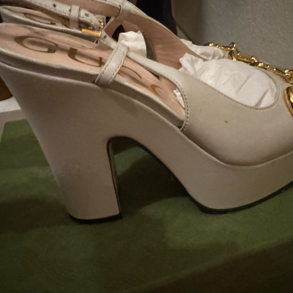 Gucci White and Gold Sandals with Elegant Designs wear one like new - Picture 2 of 4